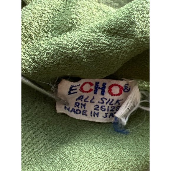 Echo Vintage Silk Rectangle Scarf Lightweight Green Neck Wrap Retro Bandana - Picture 3 of 5